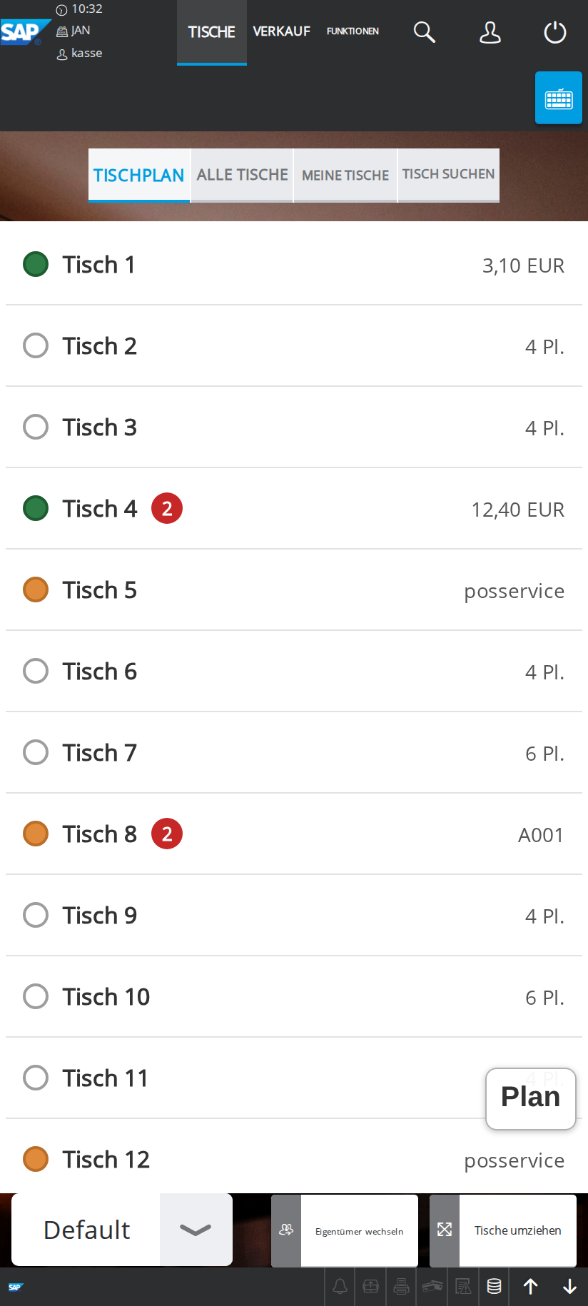 The same tab on a smartphone: a table list with identical colors and amounts, a button switches back to the plan